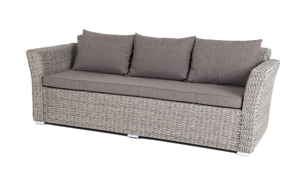 "Капучино" диван из искусственного ротанга (гиацинт) трехместный с подушками, цвет серый