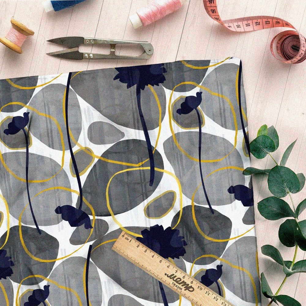 Ткань футер 2-х нитка серые камни с золотом