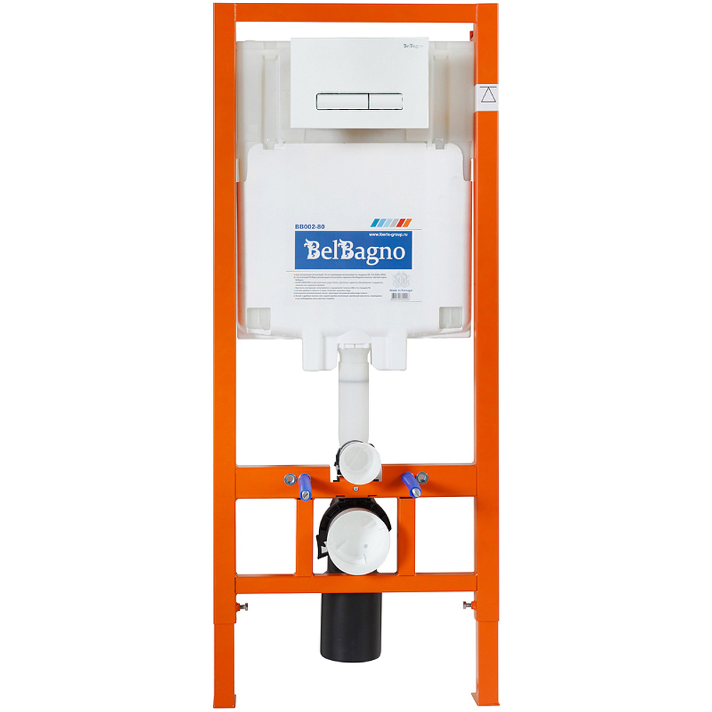 Комплект унитаза с инсталляцией BelBagno Due BB3103CHR/SC/BB002-80/BB018-GV-BIANCO с сиденьем Микролифт и Белой клавишей смыва