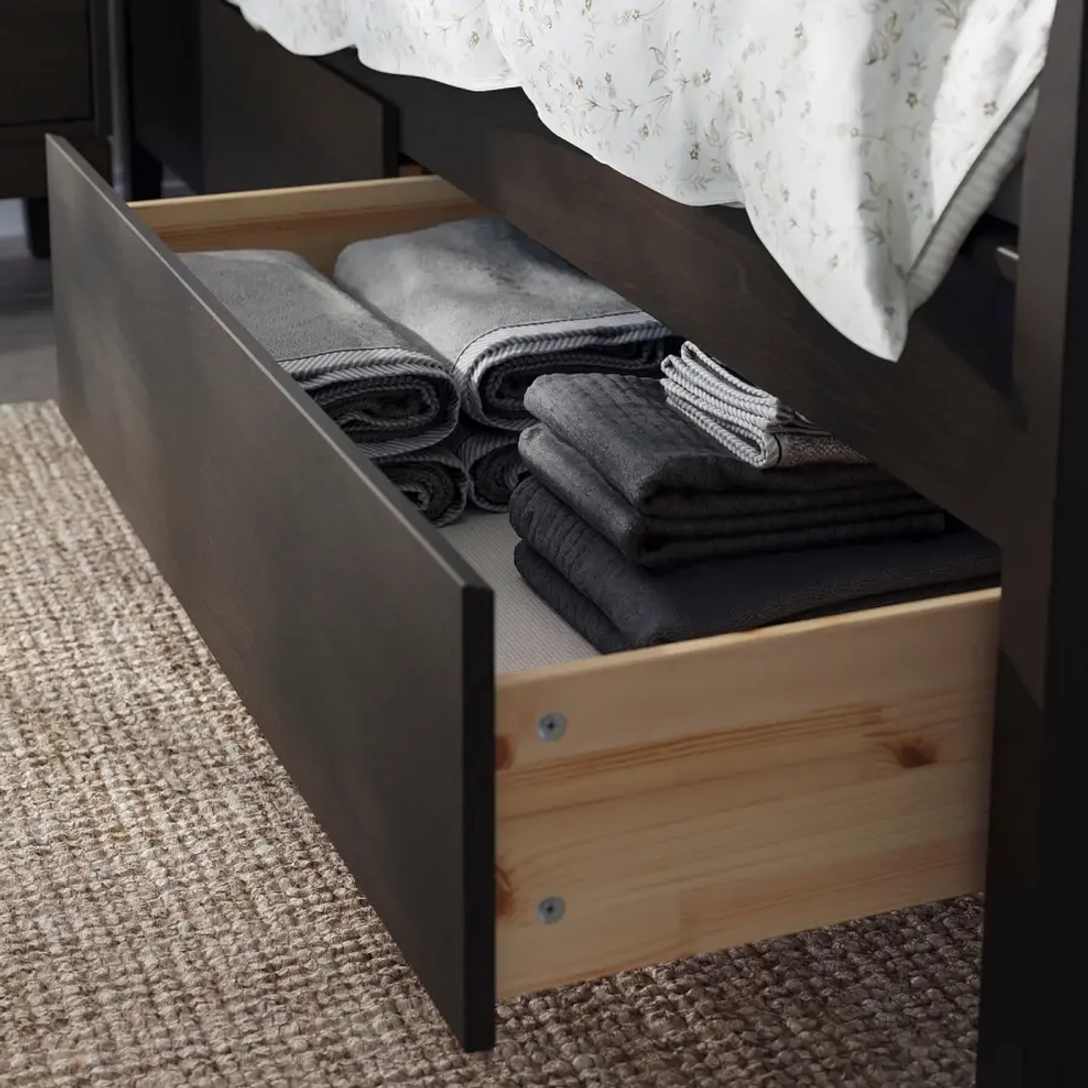 Каркас кровати с выдвижными ящиками - IKEA IDANÄS/IDANAS/LÖNSET/LONSET, 200х140 см, темно-коричневый, ИДАНЭС/ЛОНСЕТ ИКЕА