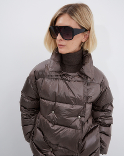 Пуховик двубортный укороченный какао