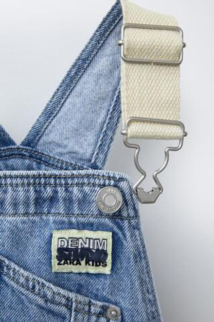 ZARA ДЖИНСОВЫЙ КОМБИНЕЗОН КОМБИНИРОВАННЫЙ, ВЫЦВЕТШИЙ СИНИЙ