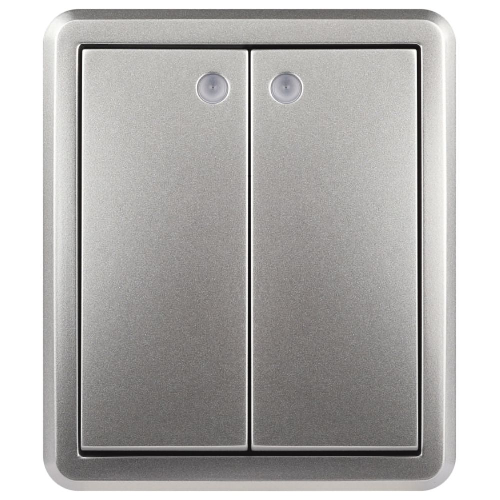 Выключатель ЭРА Эксперт 11-1205-03 двойной с подсветкой IP20 10АХ-250В ОУ алюминий