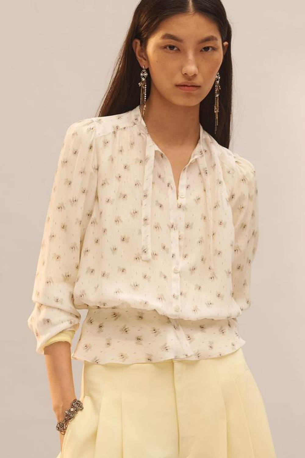 Блузка с узором и шнурками, ограниченная серия - ZARA