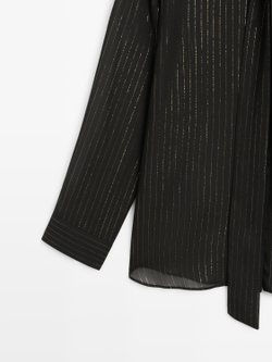 Massimo Dutti Рубашка свободного кроя с воротником-платком, черный