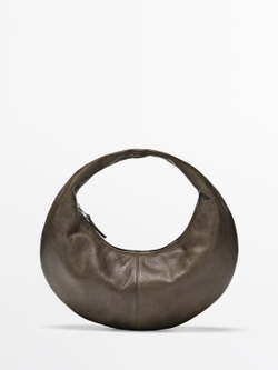 Massimo Dutti Средняя сумка-полумесяц из кожи наппа, хаки