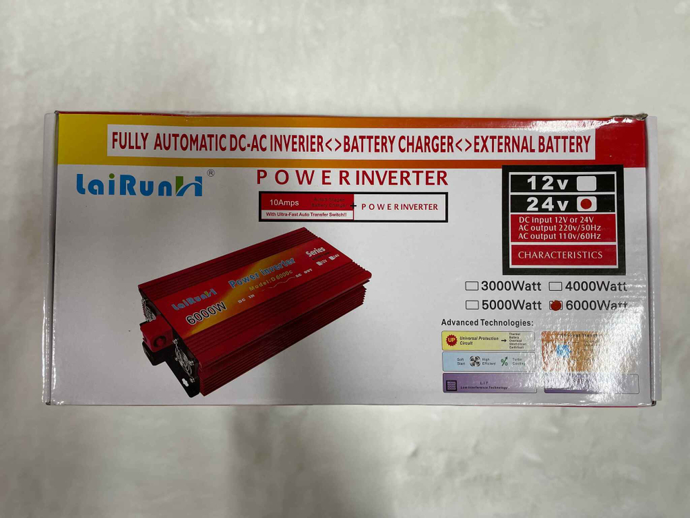 24V-6000W / Инвертор напряжения LaiRun 24-220V 6000W (24 вольта) (1 шт.)