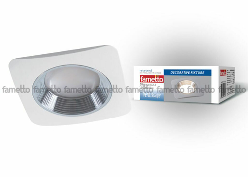 DLS-V102 GU5.3 WHITE+CHROME Светильник декоративный встраиваемый ТМ Fametto, серия Vernissage. Квадратный. Без лампы, цоколь GU5.3. Металл, цвет б
