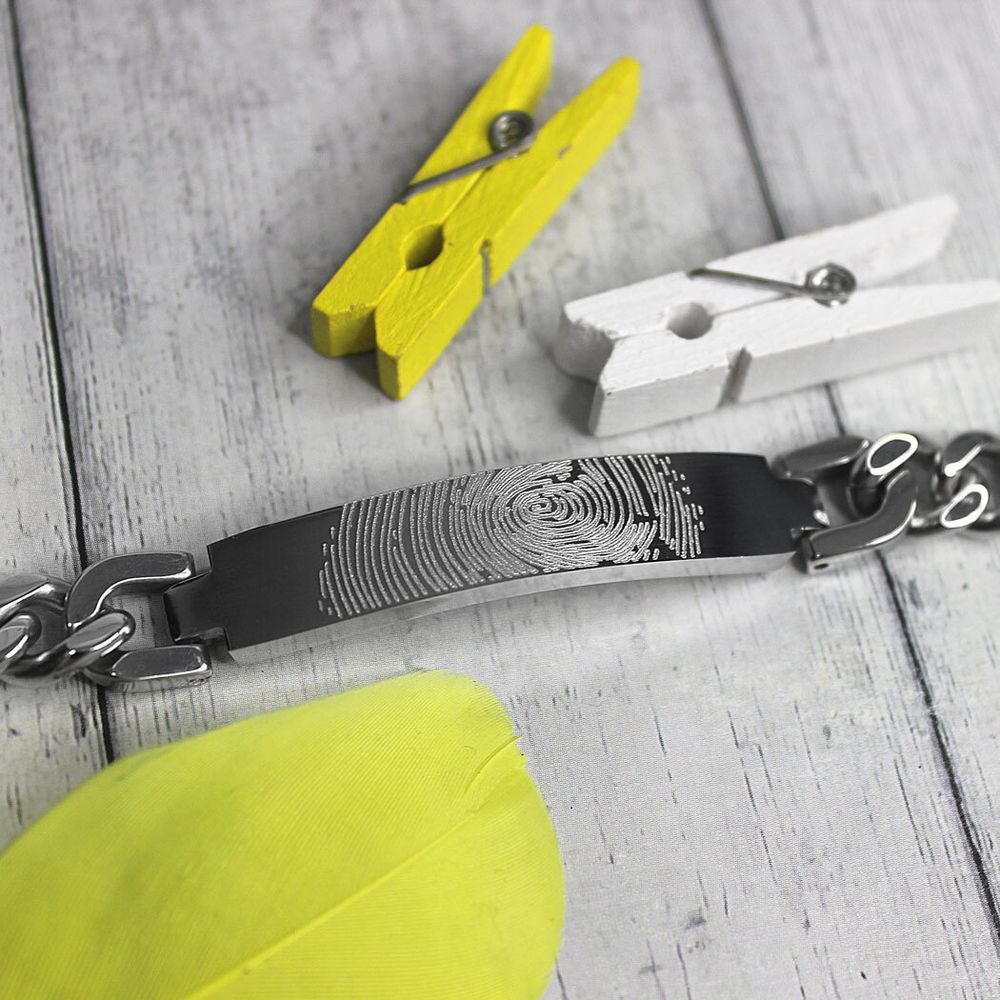 Стальной мужской браслет с гравировкой отпечатка пальца на заказ