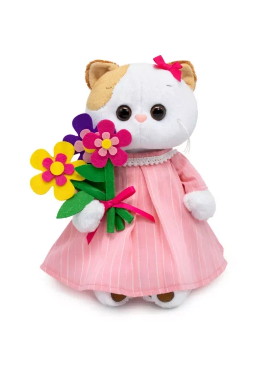 Мягкая игрушка Кошечка Ли Ли в платье и с букетом 24 см