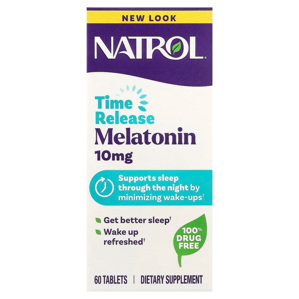 Natrol, мелатонин, медленное высвобождение, 10 мг, 60 таблеток