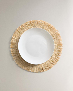 ZARA HOME ПОДСТАВКА ПОД СТОЛОВЫЕ ПРИБОРЫ ИЗ БУМАЖНОЙ ЛОЗЫ С БАХРОМОЙ (2 ШТ.), СВЕТЛО-БЕЖЕВЫЙ