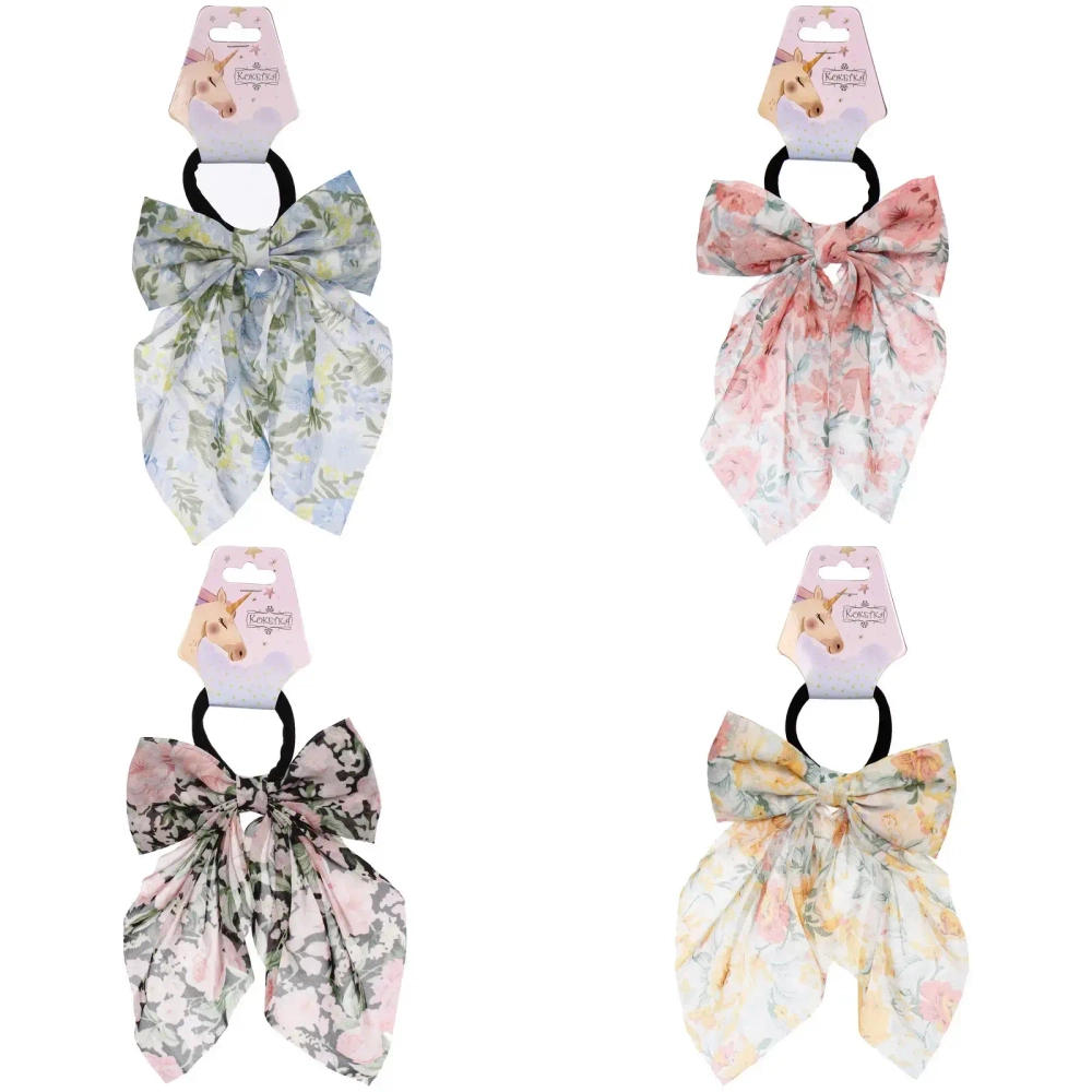 Резинка для волос «ПЕРСЕЯ», пионы, микс 4 цвета, d-5см/11*17см (подвес Кокетка Единорог)