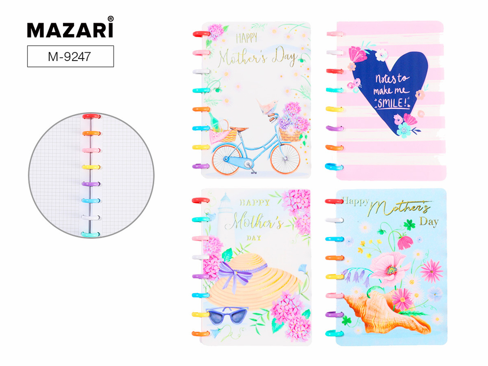 Блокнот А4 пласт.обл., на кольцах 80л "Ассорти" кл., 4 диз.