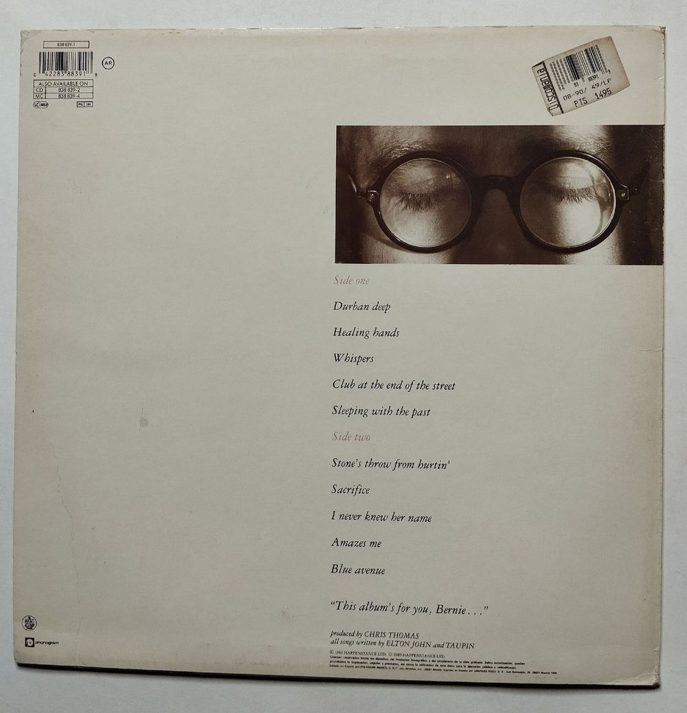 Винтажная виниловая пластинка LP Elton John Sleeping With The Past (Spain 1989)