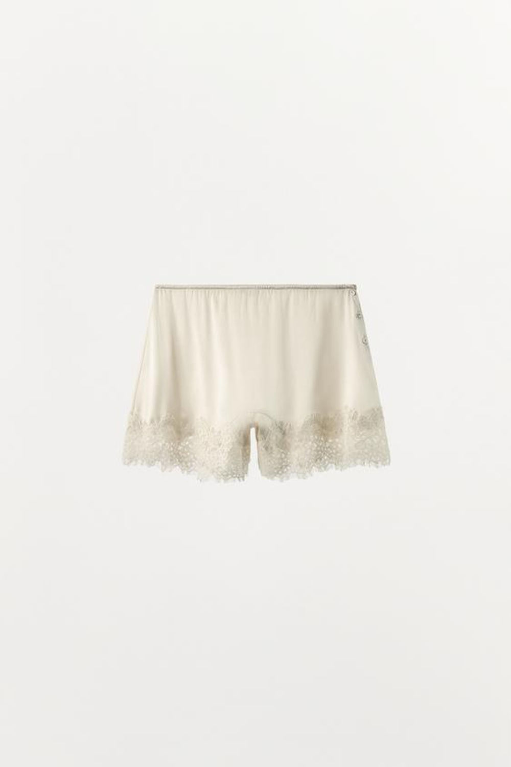 ZARA ШОРТЫ ИЗ СМЕСОВОГО ШЕЛКА С КРУЖЕВОМ, ЭКРЮ