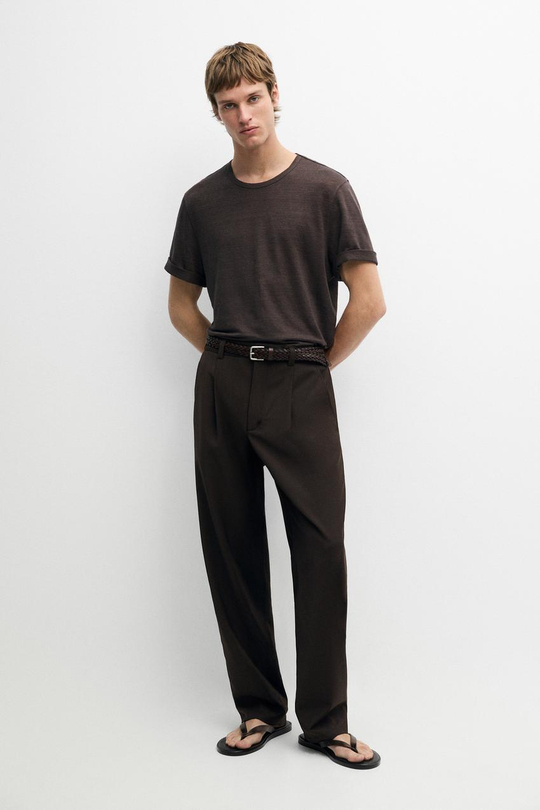 Massimo Dutti Свободные шерстяные брюки с вытачками, коричневый