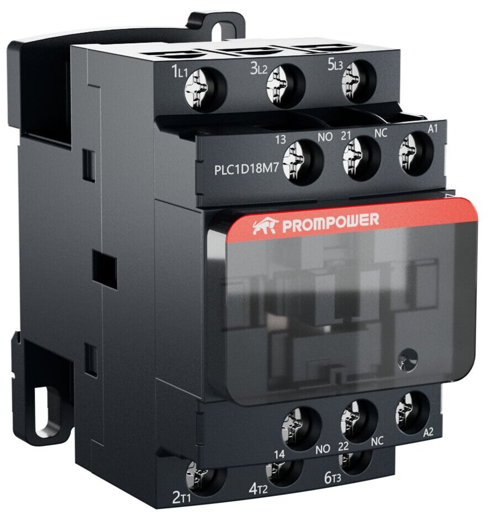 Контактор Prompower PLC1D18M7 серии Pulse, ток 18А, 3 полюса, доп контакт 1НО+1НЗ, катушка 230AC