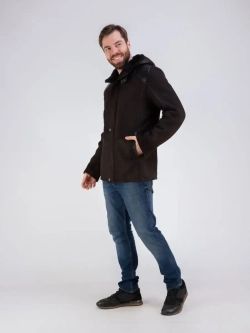 Дубленка мужская натуральная зимняя с капюшоном Турция