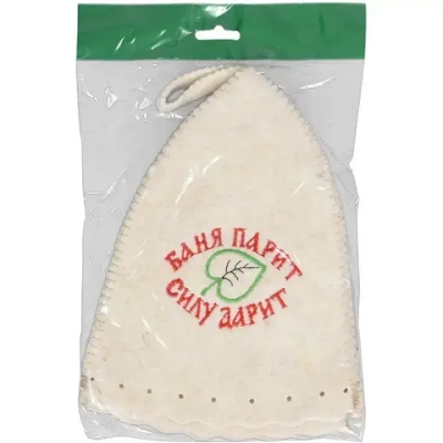 Шапка банная классическая с вышивкой « Баня парит, силу дарит! «, цвет белый, (без упаковки)