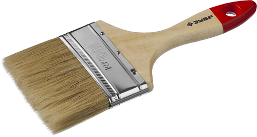 Кисть плоская ЗУБР ″УНИВЕРСАЛ-МАСТЕР″, натуральная щетина, деревянная ручка, 100мм