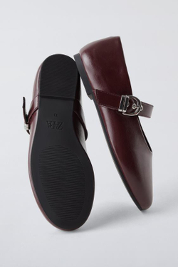 ZARA БАЛЕТКИ С ПРЯЖКОЙ, БОРДОВЫЙ