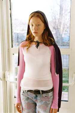 ZARA ФУТБОЛКА SUPIMA® С КОНТРАСТНЫМИ РУКАВАМИ, РОЗОВЫЙ/БЕЛЫЙ