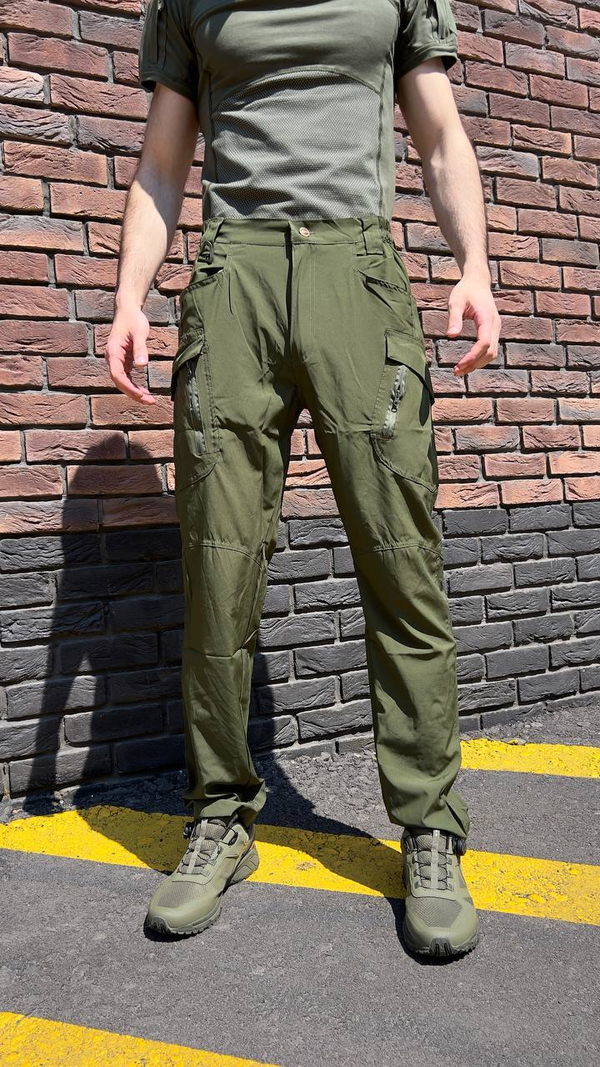 Брюки олива эластан