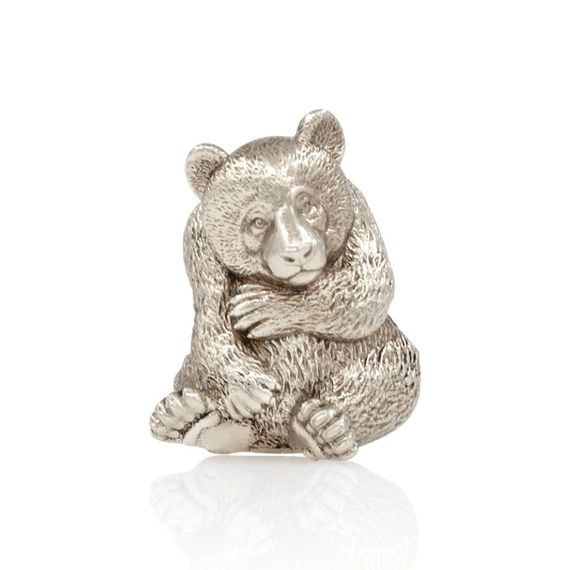 Шарм Панда из мельхиора, бусина, вид спереди