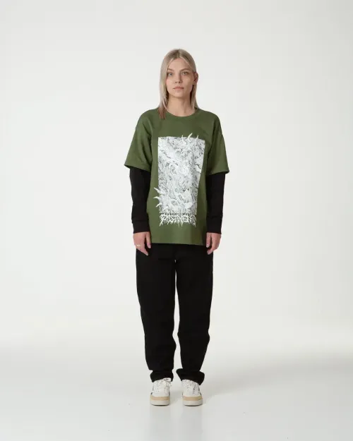 Лонгслив Postaments Spines хаки/черный