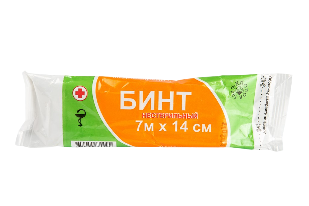 Бинт нестерильный в инд. уп. пл.28 г/м2, 7 м*14 см (Размер ТУ)