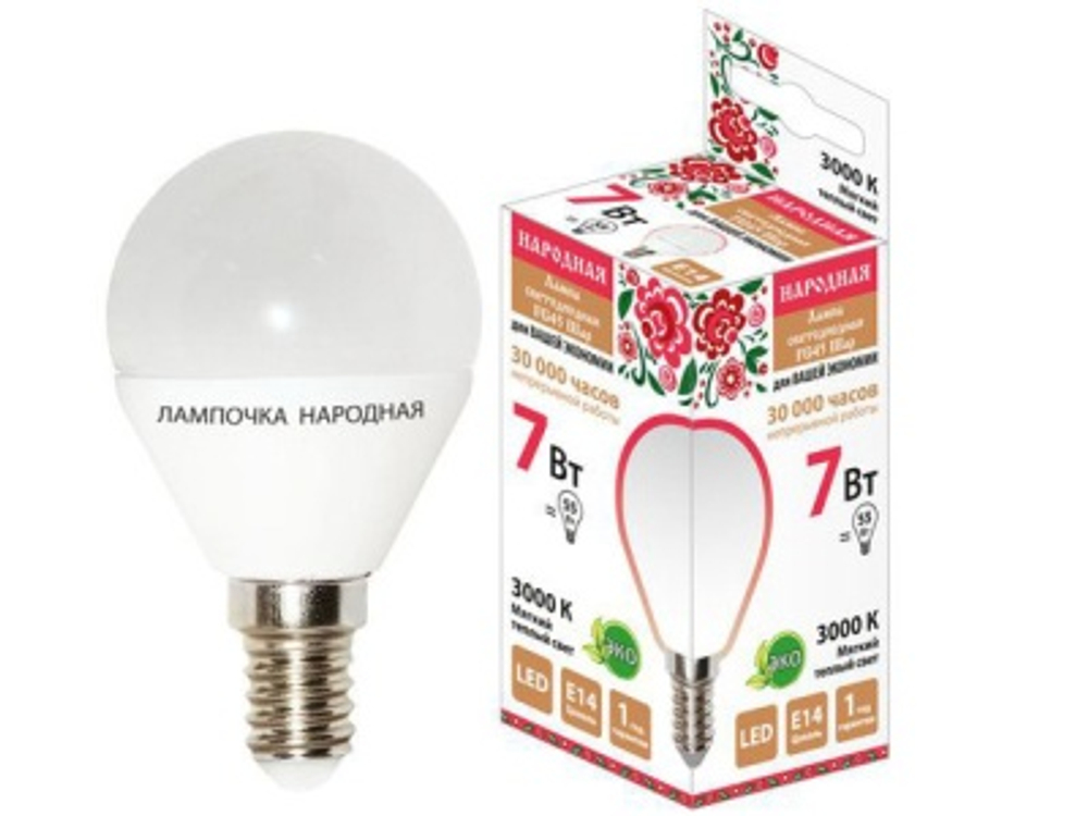 Лампа светодиодная Народная FG45 7Вт 230В 3000 К E14 TDM