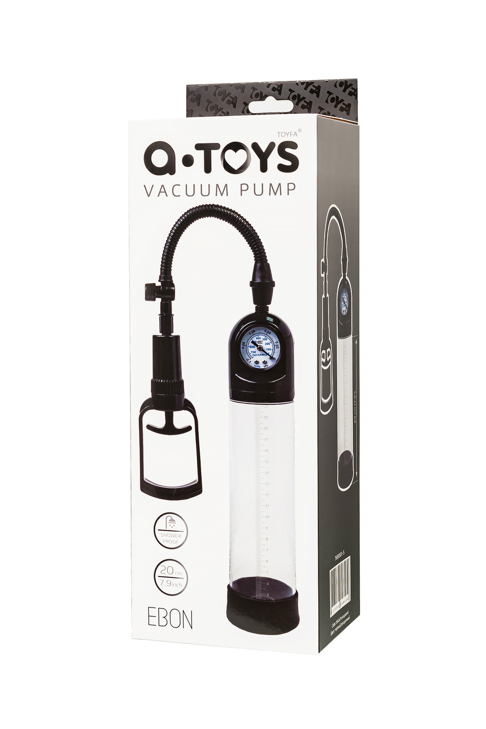 Помпа для пениса с монометром A-Toys by TOYFA Ebon, силикон, прозрачный, 20 см