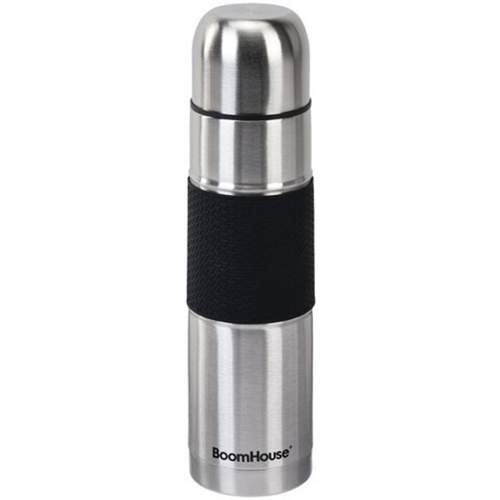 Термос 1 л, BOOMHOUSE (БУМХАУС) CLASSIC, нержавеющая сталь SUS304, черный силиконовый рукав, крышка/кружка, 700308