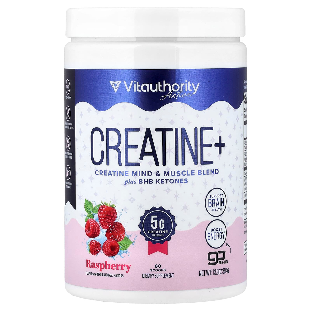 Vitauthority, Active, Creatine+, малина, 394 г (13,9 унции)
