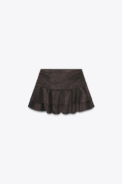 ZARA ЮБКА-ШОРТЫ С ВОЛАНАМИ, КОРИЧНЕВЫЙ