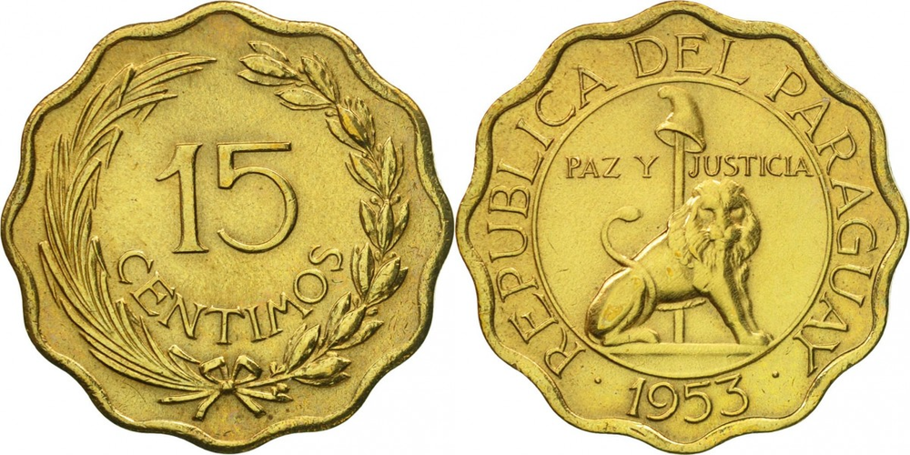 Парагвай 15 сентимо, 1953 Лев XF