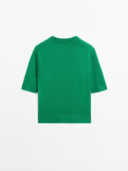 Massimo Dutti Кардиган из смесового хлопка с короткими рукавами, зеленый