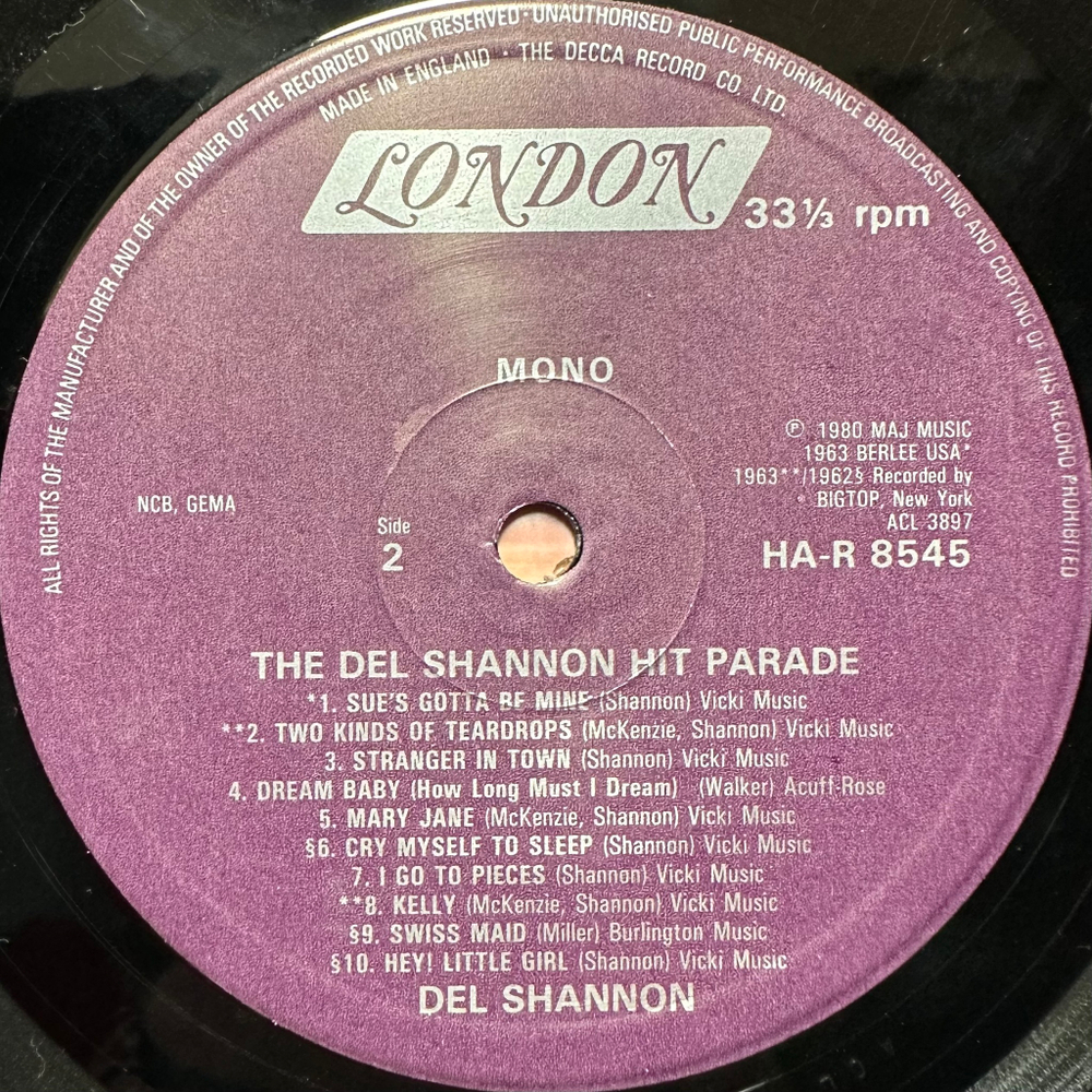 Del Shannon - The Del Shannon Hit Parade (Англия 1980г.)