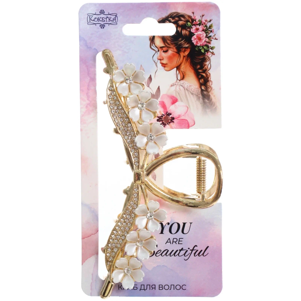 Заколка-краб для волос «AKS - DesignPRO», бантик с сакурой, цвет золото и хром, 11,5*5см