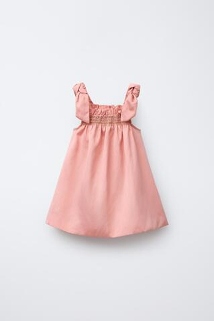 ZARA САТИНОВОЕ ПЛАТЬЕ С БАНТАМИ, ЛОСОСЕВЫЙ