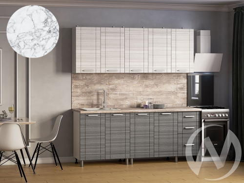 Кухня Салли 2.0м (корпус белый/сандал белый; сандал серый) 38мм мрамор итальянский