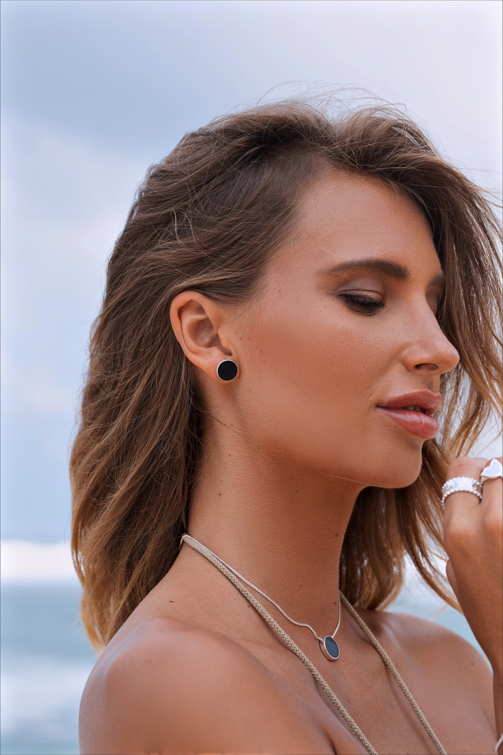 Серьги «Коин» с черным ониксом