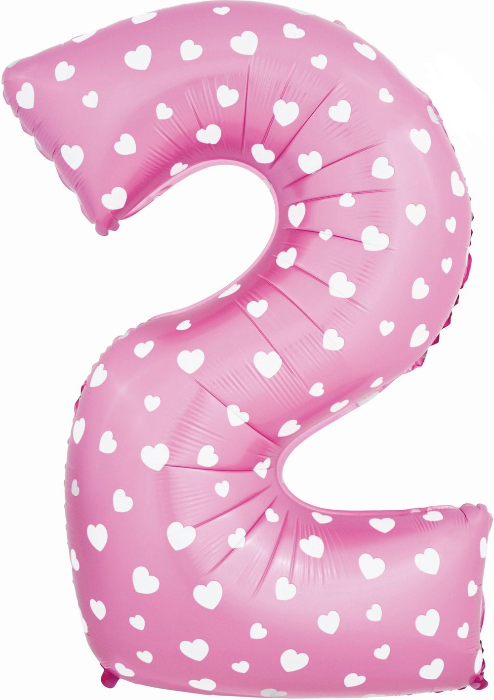 Шар (40"/102 см) Цифра, 2, Сердечки, Розовый, в упаковке 1 шт.