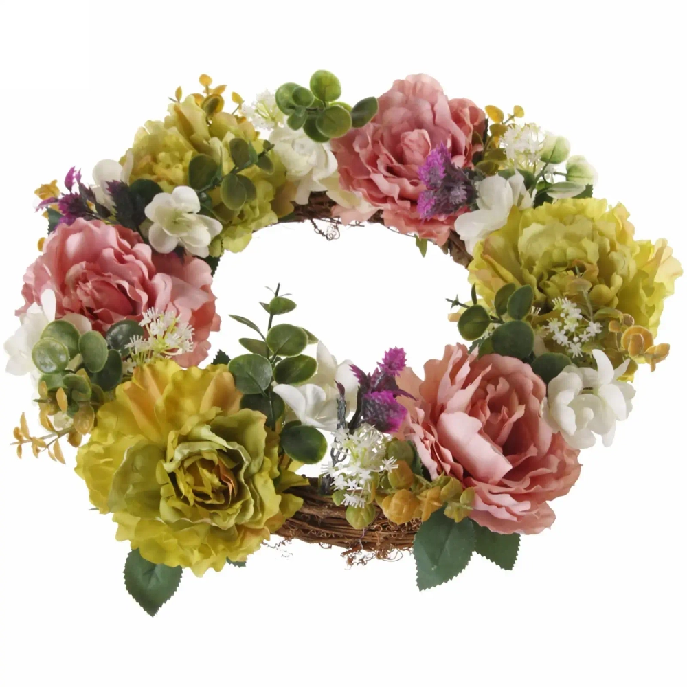 Цветы искусственные венок «Фантазия» 42см нежно-белый