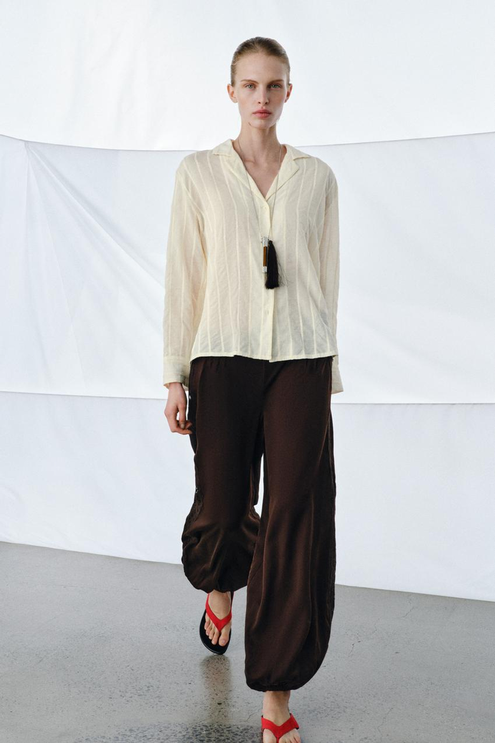 ZARA РУБАШКА В ПОЛОСКУ ZW COLLECTION, ЭКРЮ