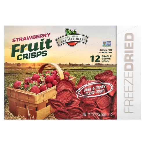 Brothers-All-Natural, Fruit Crisps, клубника, 12 пакетиков на одну порцию, 7,5 г (0,26 унции)