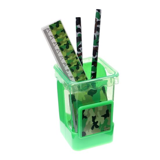 Набор настольный детский "Милитари", подставка,2 карандаша, линейка, точилка, ластик, блокнот 8 листов