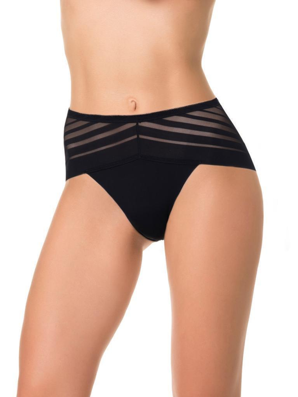 Высокие трусики с полосками разной ширины (Размер: M) (Цвет: молочный)