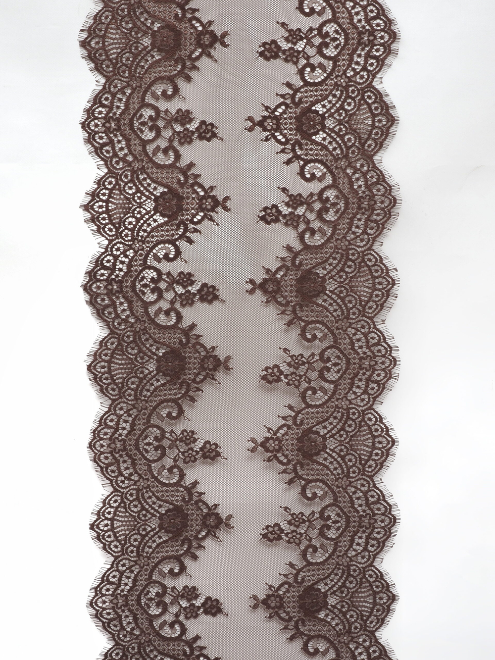 Кружево шантильи для белья шоколад широкое неэластичное ширина 36 см купон 2.9 м